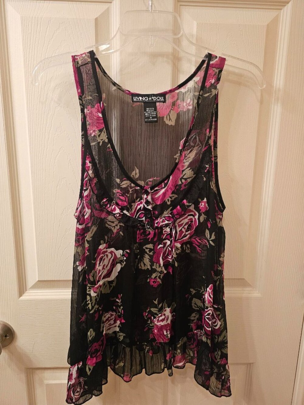 NWOT Living Doll Medium Sleeveless Floral Sheer Blouse